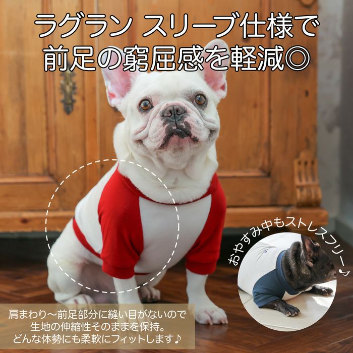 Vague ロゴ 刺繍 犬 犬服 服 洋服 犬の服 ドッグウェア ペットウェア Tシャツ ラグラン 半袖 袖あり お揃い ペアルック  かわいい おしゃれ シンプル 綿 コットン 日本製 春 夏 秋